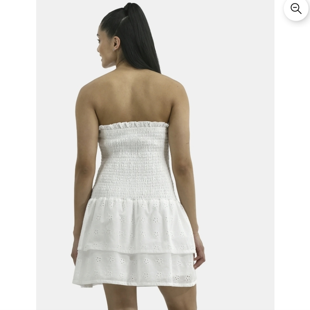 NWT No Boundaries Strapless Smocked Eyelet Ruffle Dress, L, White - Picture 5 of 5